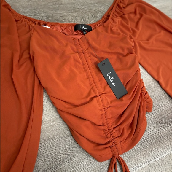 Lulu’s Completed Charmed Ruched Top Crop Top Small Rust Orange - Picture 11 of 15